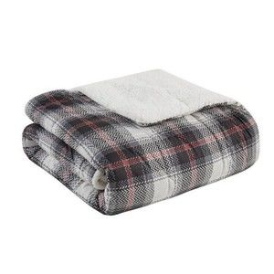 Woolrich Print Soft Spun Down Alternative Throw Black Gray Red WR50-1627 New